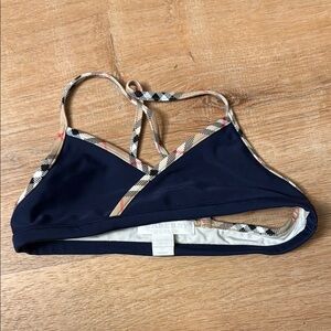 Burberry Navy and Beige Kids Bikini Top